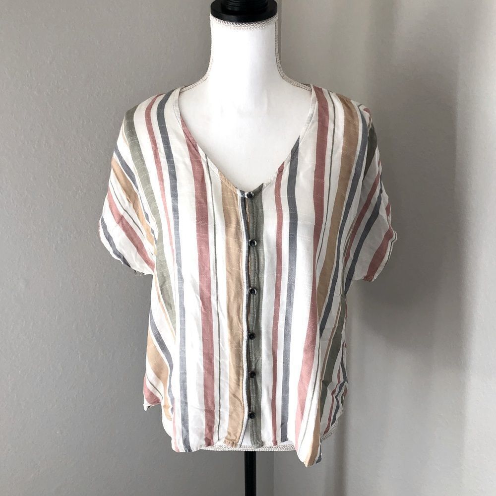 Maurices multi stripe button down short sleeve top size large